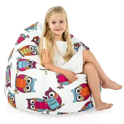 Large bean bag for kids with owl print, great for lounging and playing