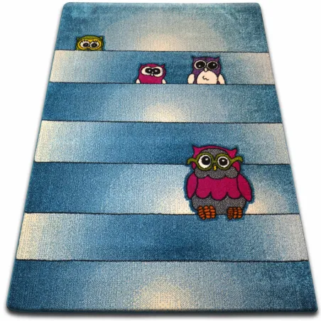 Children's rug featuring blue owls, perfect for a child's bedroom