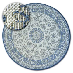 Round rug ROPE SISAL FLAT 48691/591 STAINED GLASS FLOWERS blue