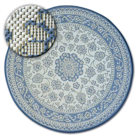Round Sisal Rope Rug FLAT 48691/591 Blue Floral