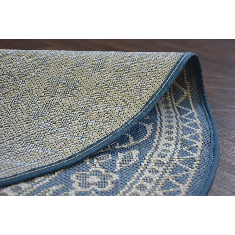 Round Sisal Rope Rug FLAT 48691/591 Blue Floral