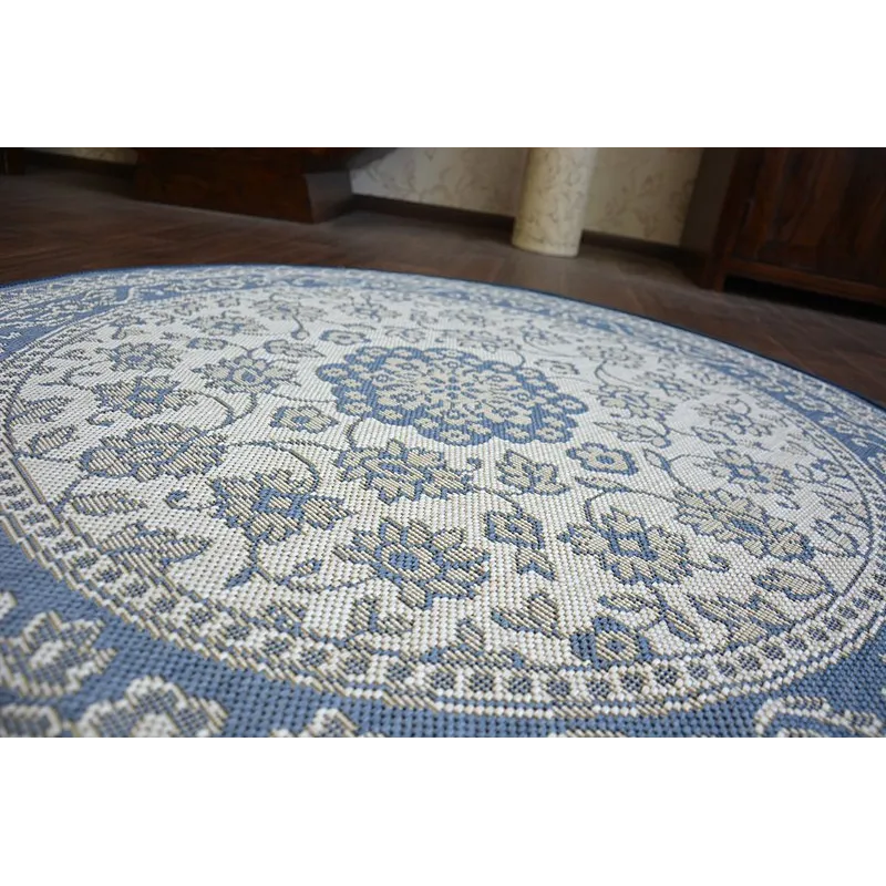 Round Sisal Rope Rug FLAT 48691/591 Blue Floral