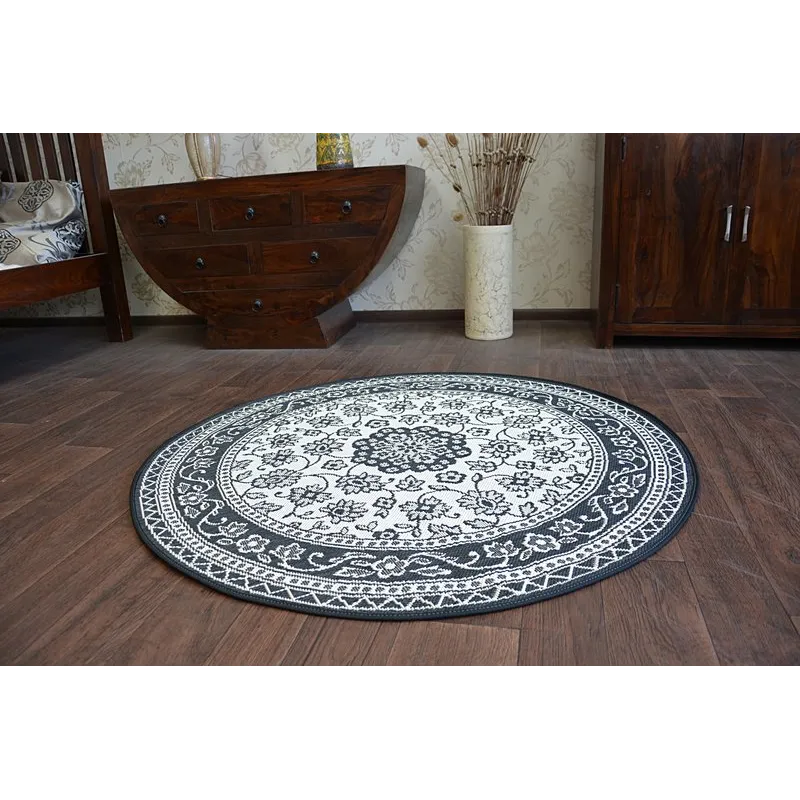 Round Rope Sisal Flat Rug 48691/690 Black