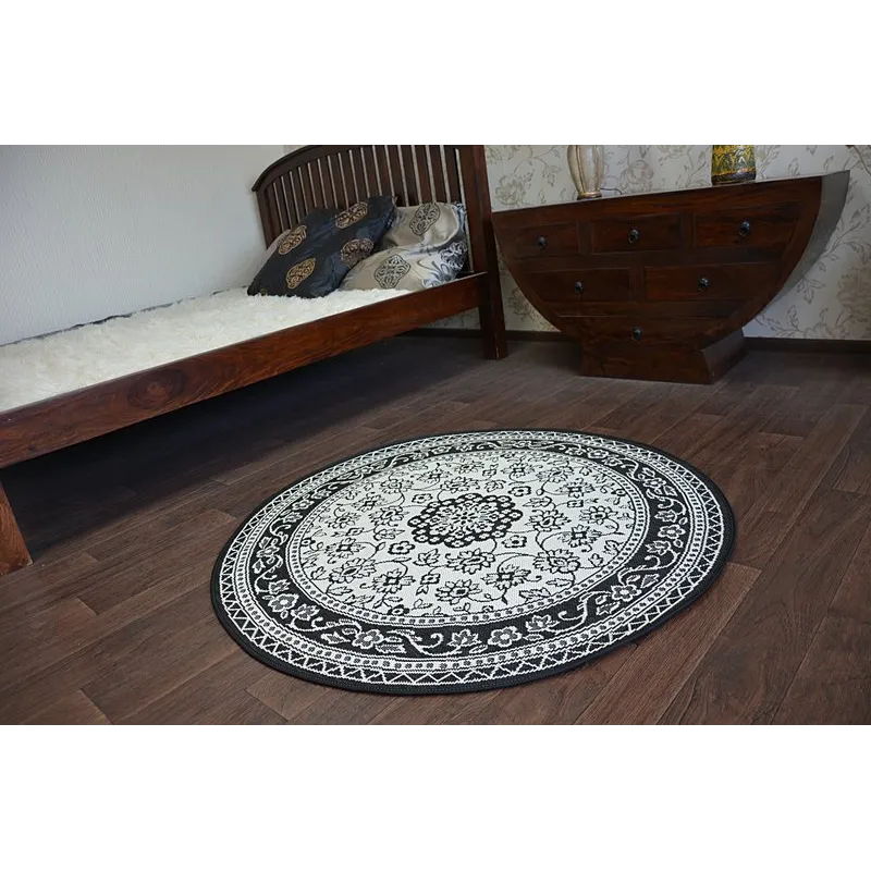 Round Rope Sisal Flat Rug 48691/690 Black