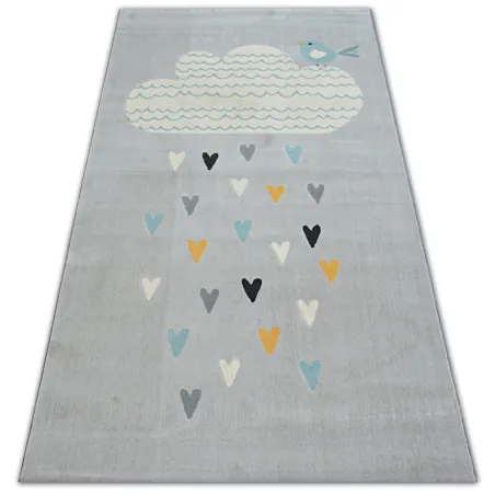 Modern rug in grey and turquoise with cloud and heart design