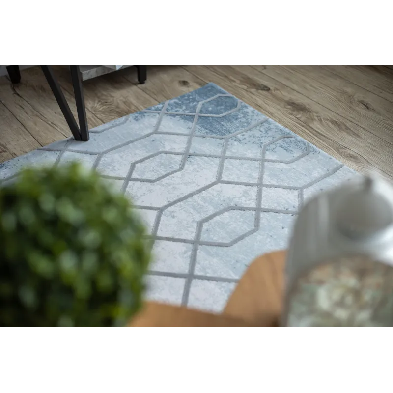 Acrylic Rug VALENCIA 3951 Hexagon Blue/Grey