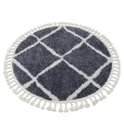 Rug BERBER CROSS B5950 circle gray / white Berber fringe Moroccan shaggy