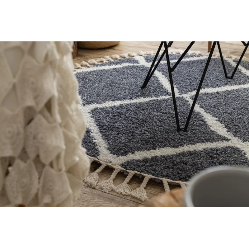 Berber Cross Round Rug B5950 Grey 120cm
