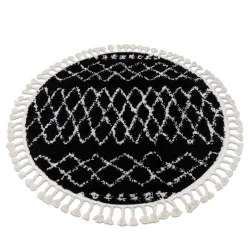 BERBER ETHNIC G3802 Round Rug Black / White Berber Fringe Moroccan Shaggy