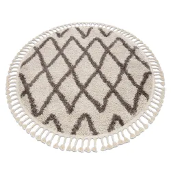BERBER BENI Round Rug Cream Berber Fringe Moroccan Shaggy