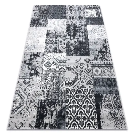 Grey patchwork rug, classic carpet for living room decor
