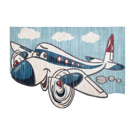 Kids Airplane Rug TOYS 75320 in navy and turquoise, modern design, irregular shape