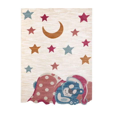 Children's rug in teddy bear shape, modern, cream and fuchsia red, children's rugs