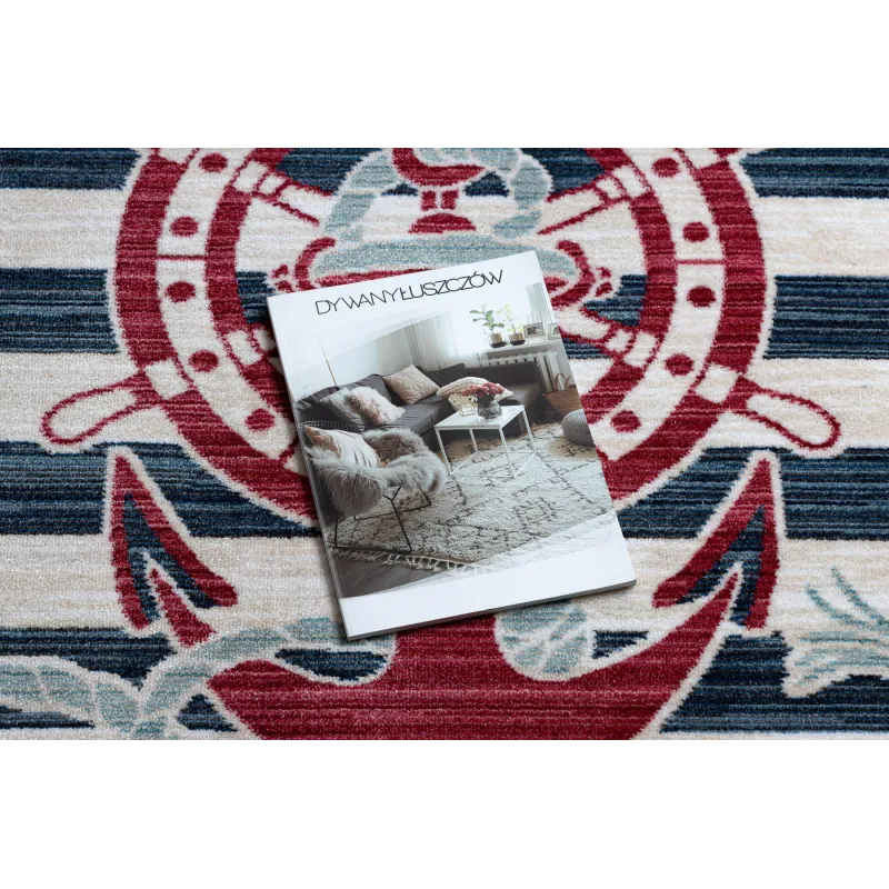 Children's rug in anchor shape, contemporary cream and dark blue turquoise colors