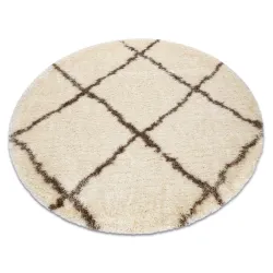FLUFFY 2373 round shaggy rug check, trellis - cream / beige