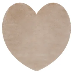 SHAPE 3105 Heart Shaggy Rug - Camel, Beige Plush, Non-Slip, Washable