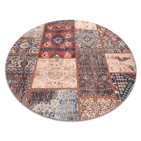 ANTIKA Ancient Rust circular rug, modern patchwork, washable terracotta
