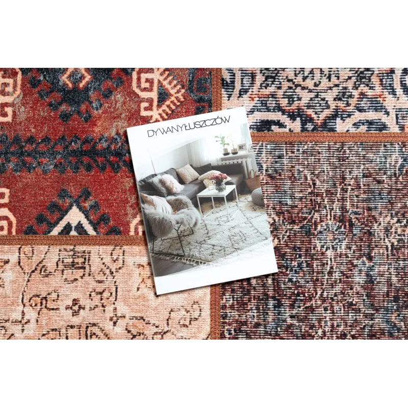 Modern ANTIKA Ancient Rust rug, stylish patchwork for washing