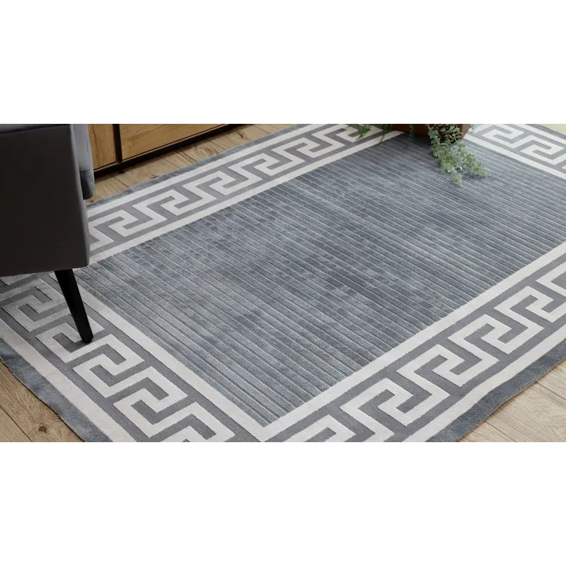 Stylish grey PEARL rug with Greek design
