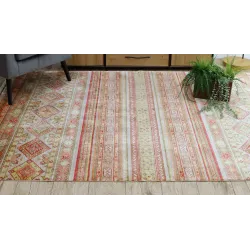 Stylish HERIZ A0986B rug in beige and burgundy, perfect for elegant interiors