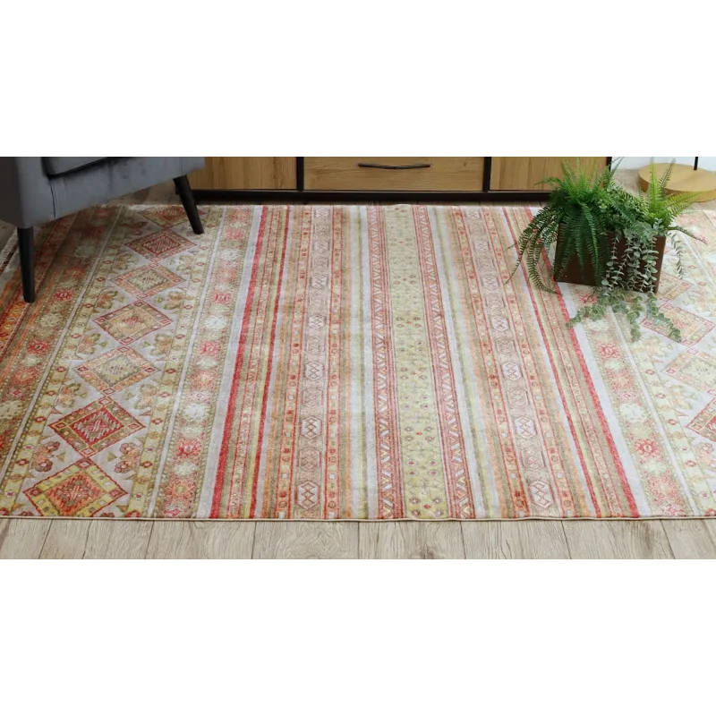 Stylish HERIZ A0986B rug in beige and burgundy, perfect for elegant interiors