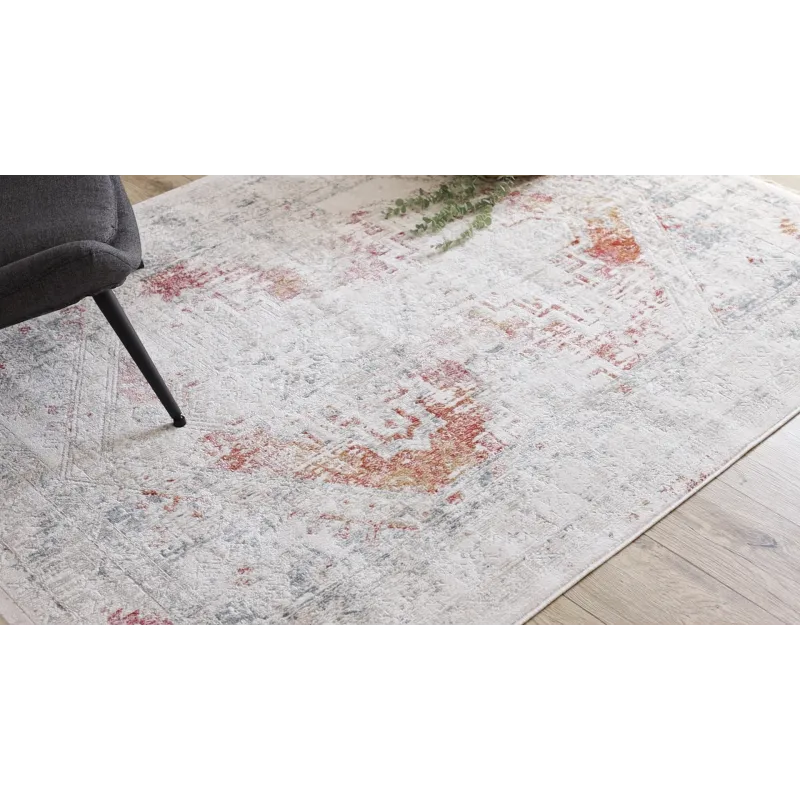 Pink DISTIN 0100B rug with fringes in vintage style