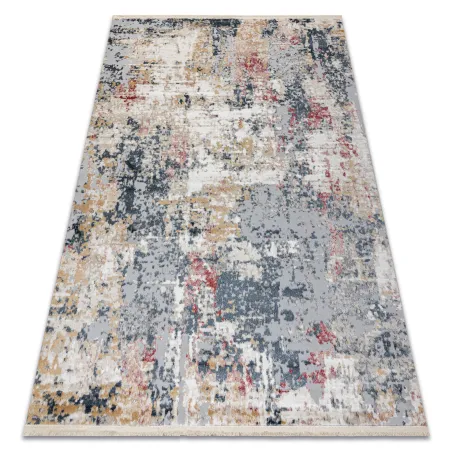 DISTIN Abstract Rug 0123A in pink and white, modern design with fringes