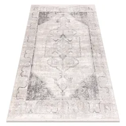 DISTIN 0107B modern ornamental rug in grey, light grey and white with fringes