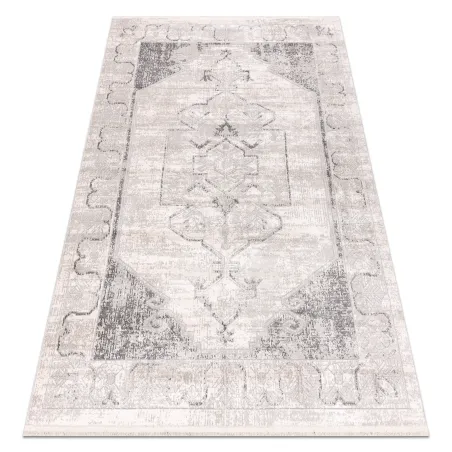 DISTIN 0107B modern ornamental rug in grey, light grey and white with fringes