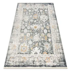 Modern grey rug with fringes, vintage style