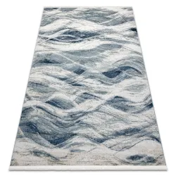 DISTIN 0849A modern rug in dark blue waves, vintage style with fringes