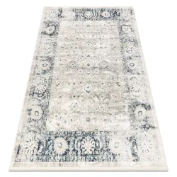 DISTIN 0843A modern rug in white, navy blue, and blue, featuring fringes