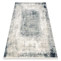 DISTIN 0845A Blue and White Modern Rug - classic geometric design with fringes