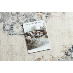 DISTIN 0826A rug with fringes in white, blue, and light green, modern design