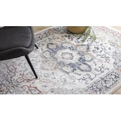 Stylish rug DISTIN 0834A in shades of blue and terracotta, modern design