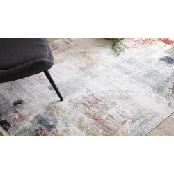 White and pink DISTIN 0144B rug, modern design with fringes