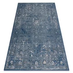 Wool rug NAIN Ornament, frame, vintage 7599/51611 blue / beige