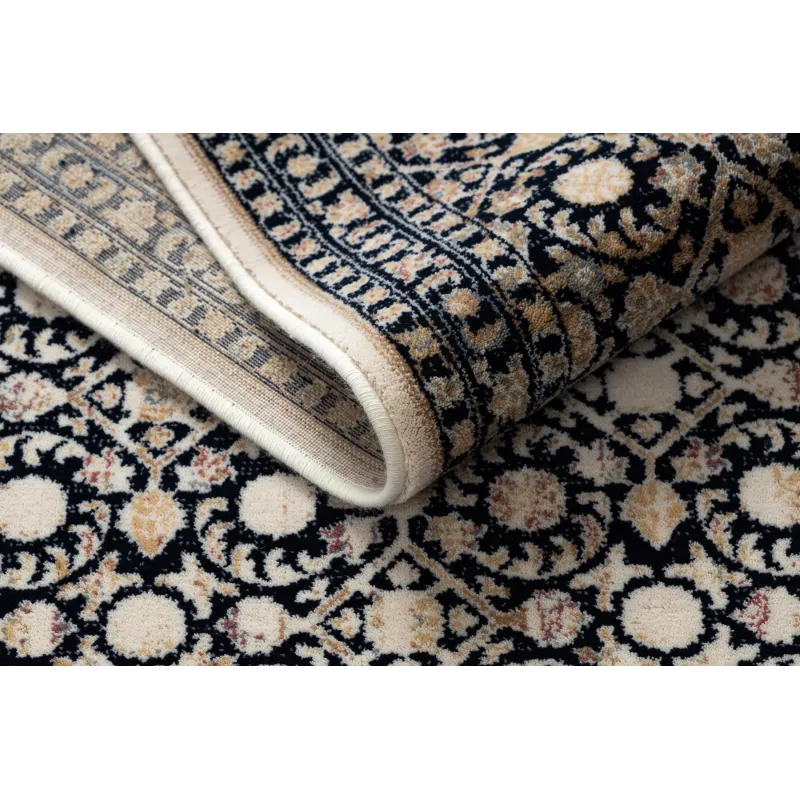 NAIN Ornament Wool Rug Navy Blue Beige