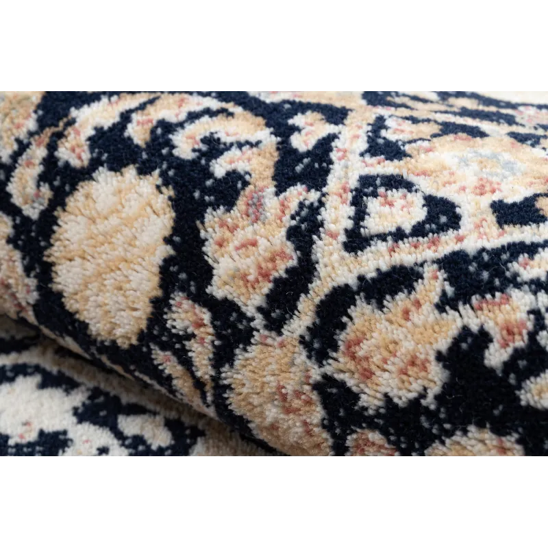 NAIN Ornament Wool Rug Navy Blue Beige