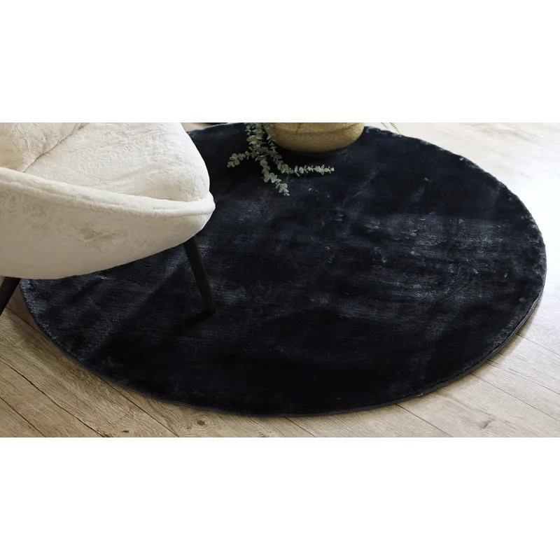 Dark grey VISCO rug in modern style, round shape