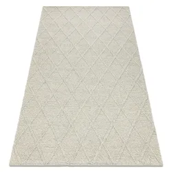 Wool rug TAHAR 99001C beige - HAND-WOVEN loop pile, Diamonds, boho