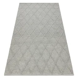 Wool rug TAHAR 99001G grey - HAND-WOVEN loop pile, Diamonds, boho