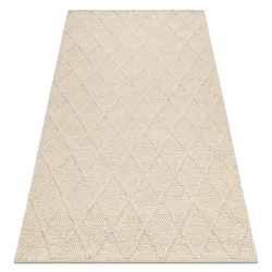 Wool rug TAHAR 99001B cream - HAND-WOVEN loop pile, Diamonds, boho