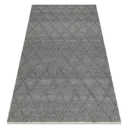 TAHAR 99001K Wool Rug Anthracite - HAND-WOVEN Loop Pile, Diamonds, Boho