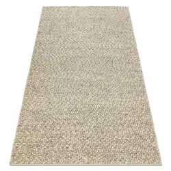 TAHAR 99005G Wool Rug Gray / Beige - HAND-WOVEN Loop Pile, Solid