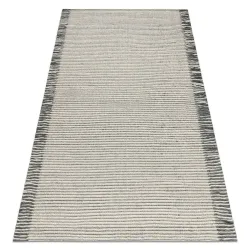 Wool rug TAHAR 99003F cream / gray - HAND-WOVEN Lines, fringes