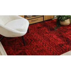Burgundy and black rug, an elegant oriental carpet for living spaces