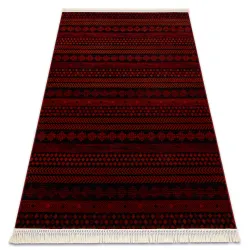 Burgundy Oriental rug with fringes, classic design