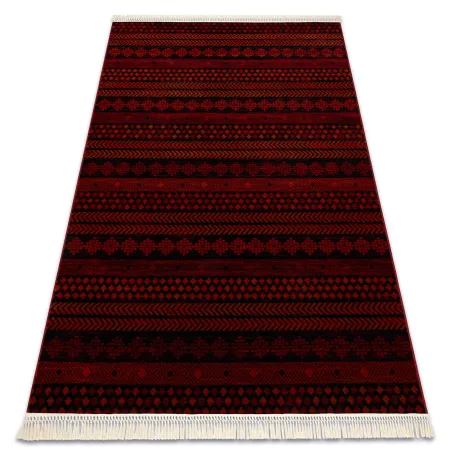 Burgundy Oriental rug with fringes, classic design