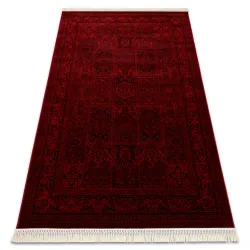 Burgundy oriental rug with fringes, classic design for elegant interiors